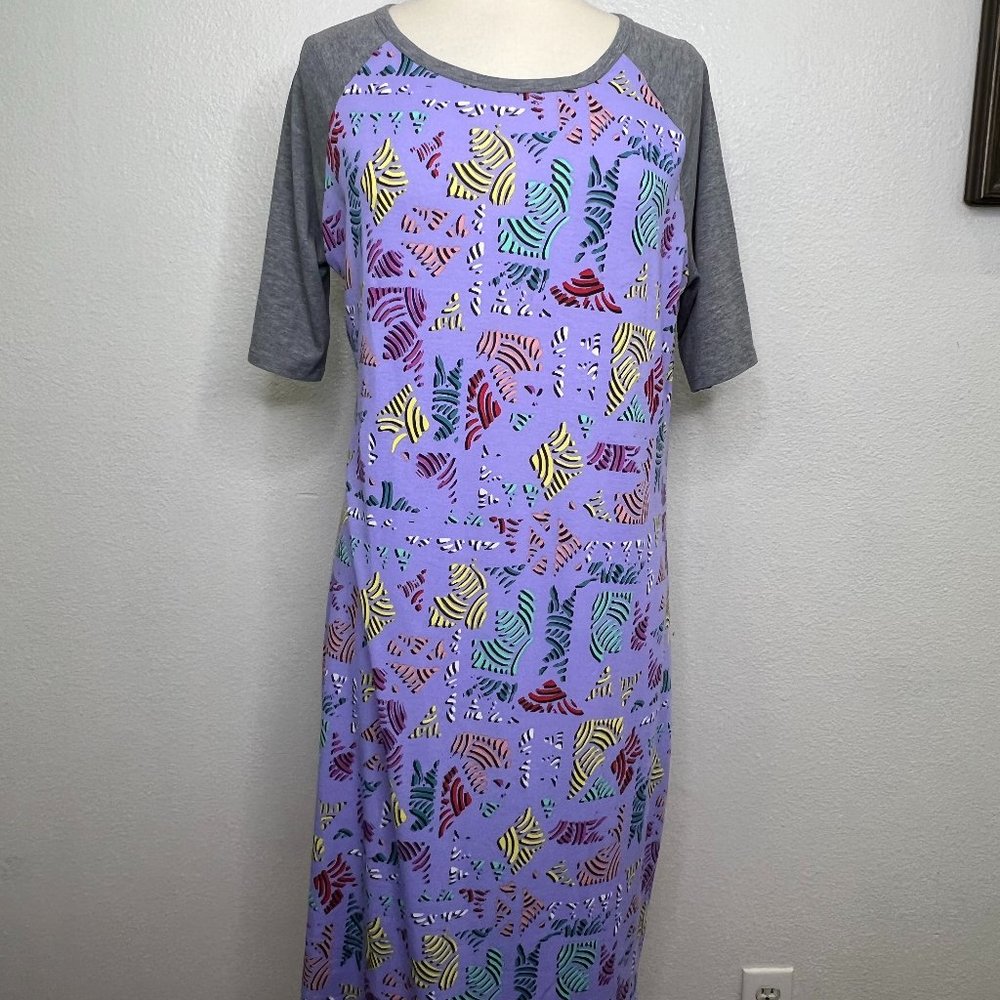 NWOT LuLaRoe‎ Julia Gray Lavender Geometrical Print Plus Size 2XL